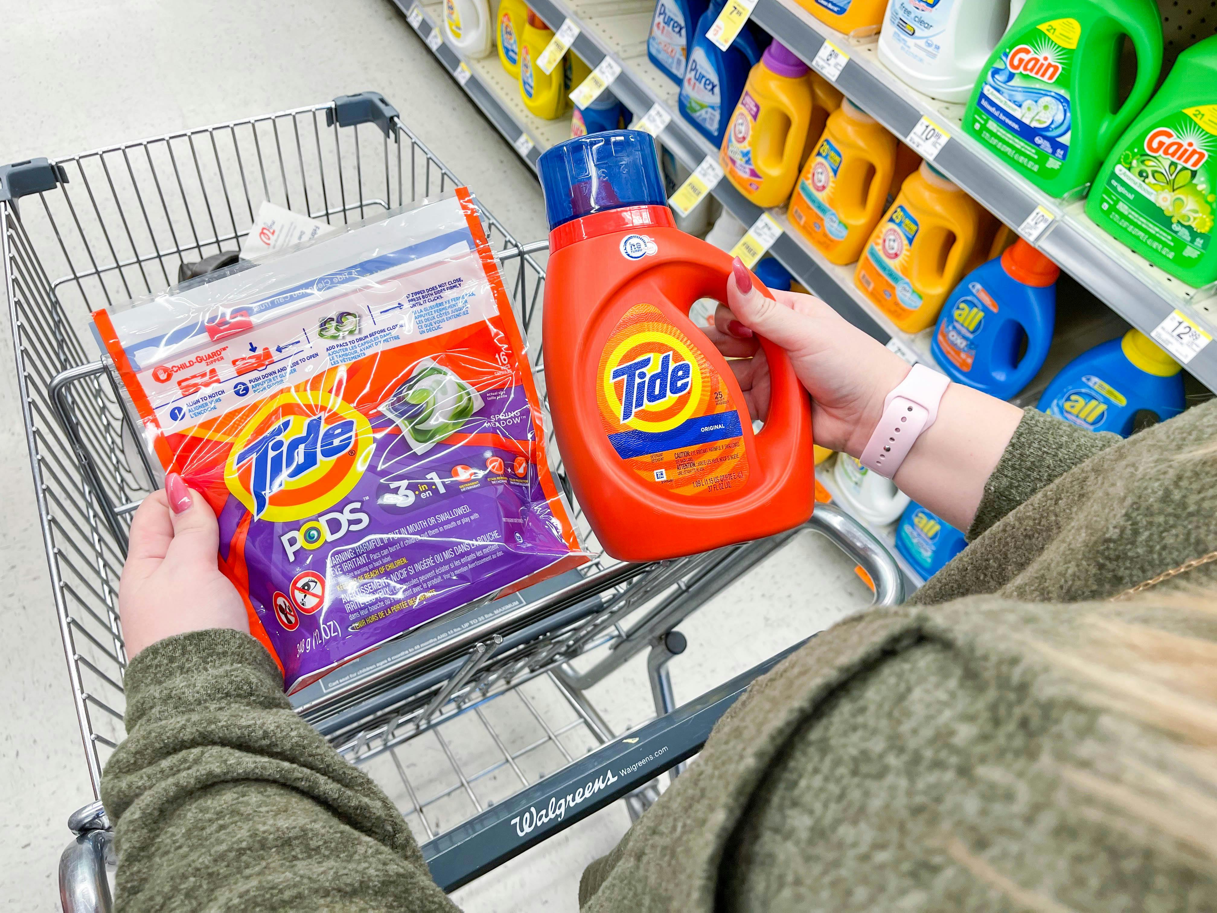 putting tide products in walgreens cart