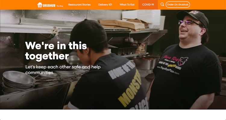 - A banner from the COVID-19 page on Grubhub's website. It says 