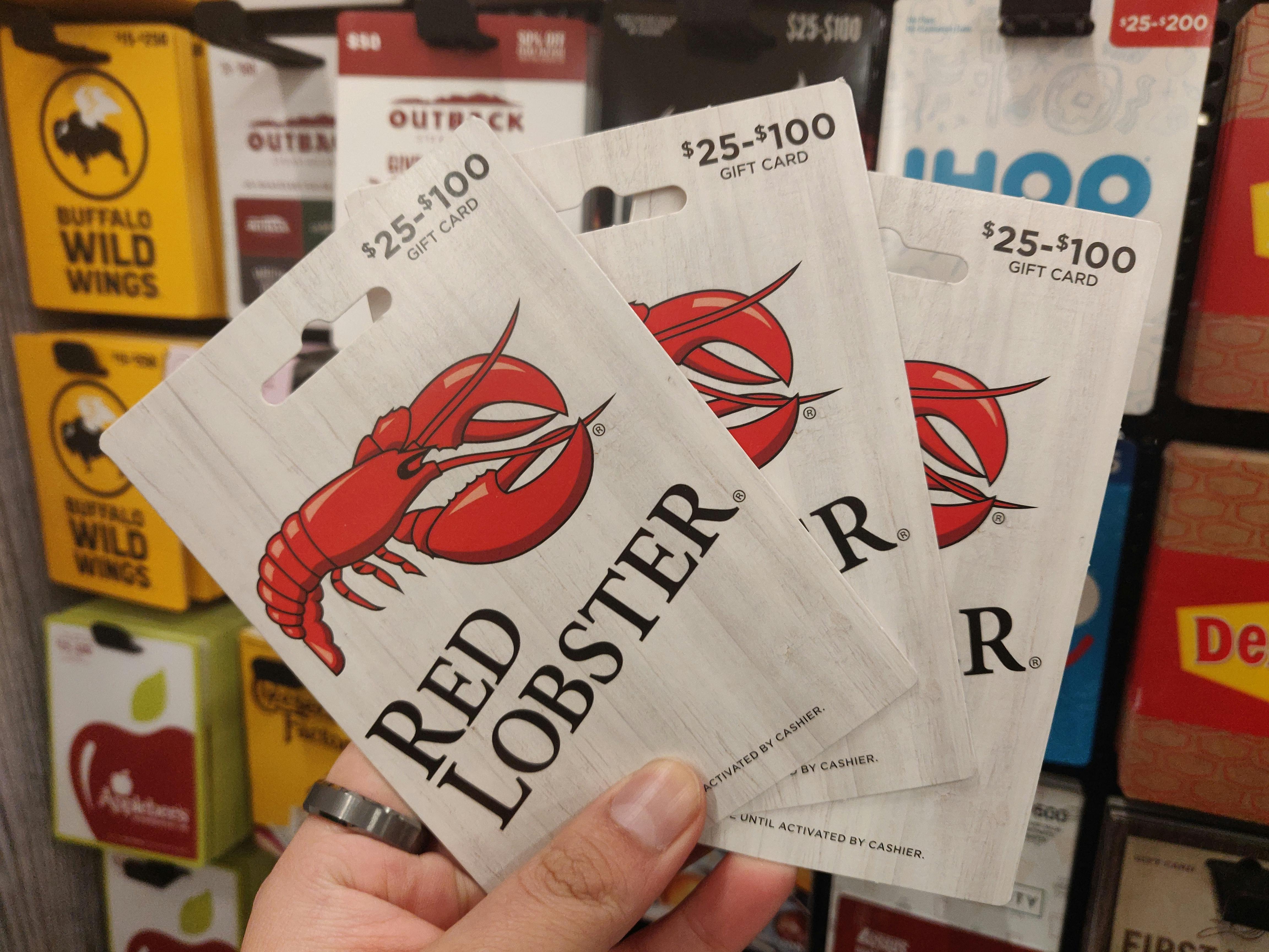 red lobster gift cards against a background of other gift cards