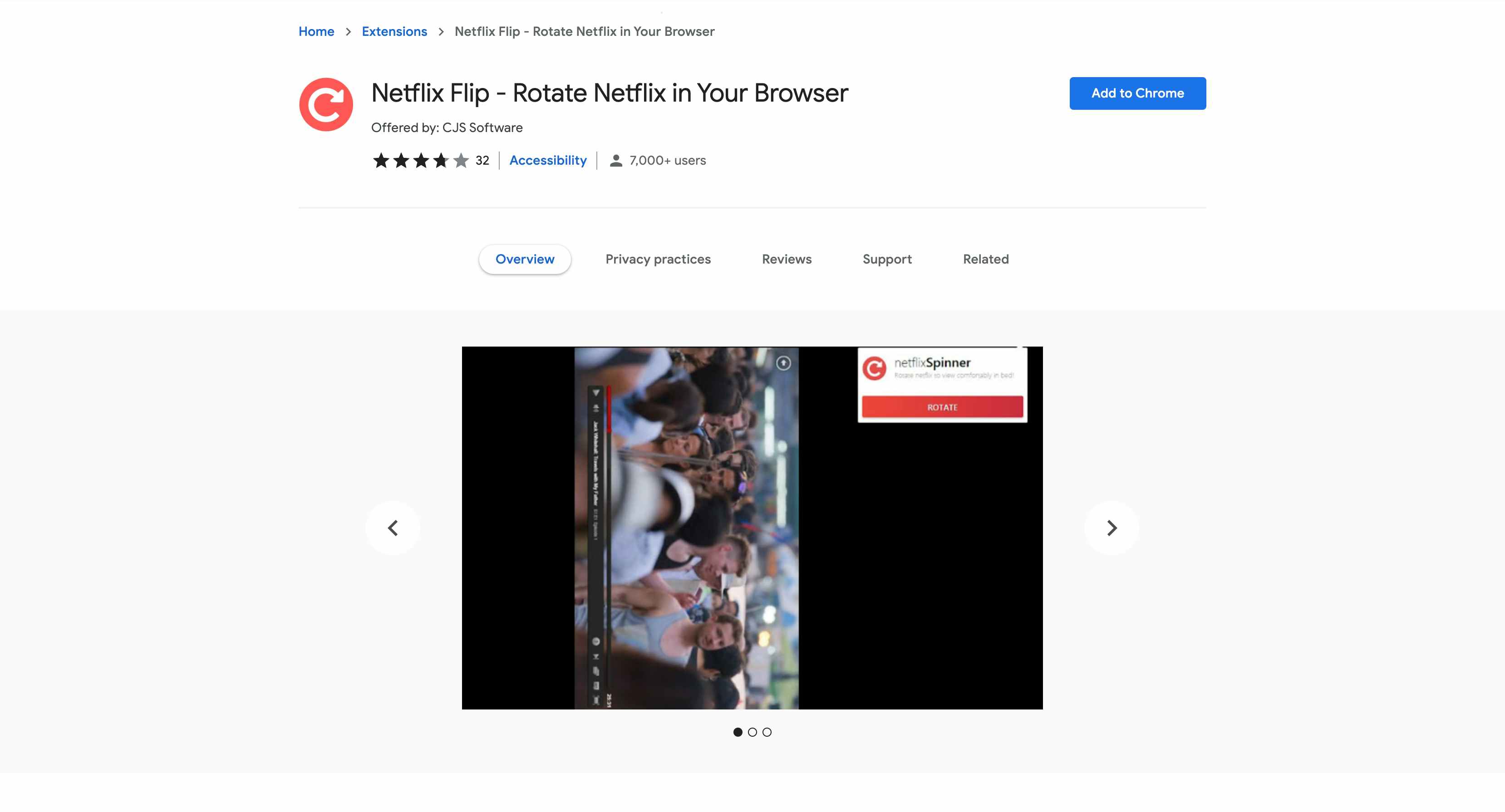 screenshot of netflix flip chrome extension page for downloading the chrome extension