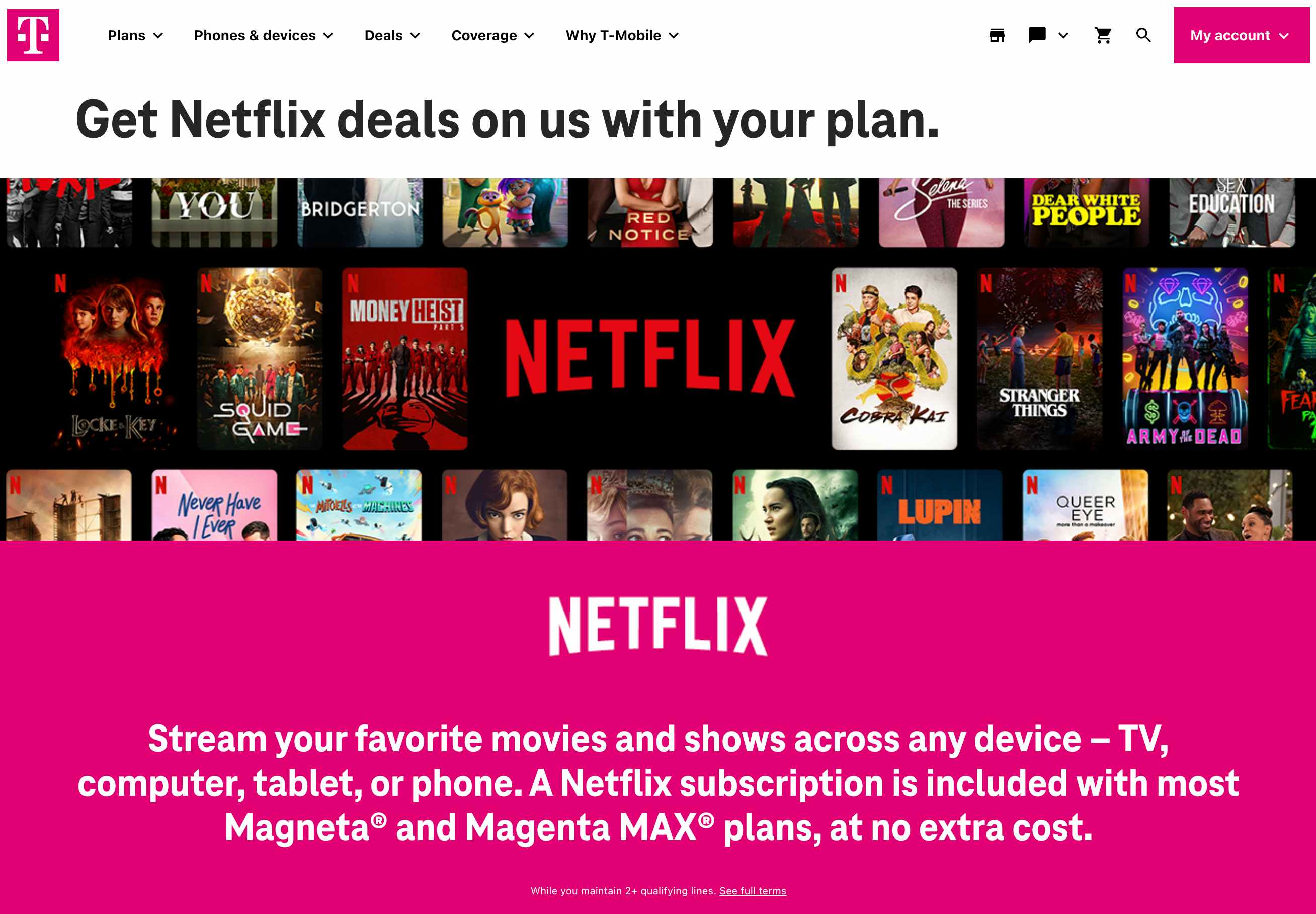 netflix cost per month is free for t-mobile phone plan subscribers