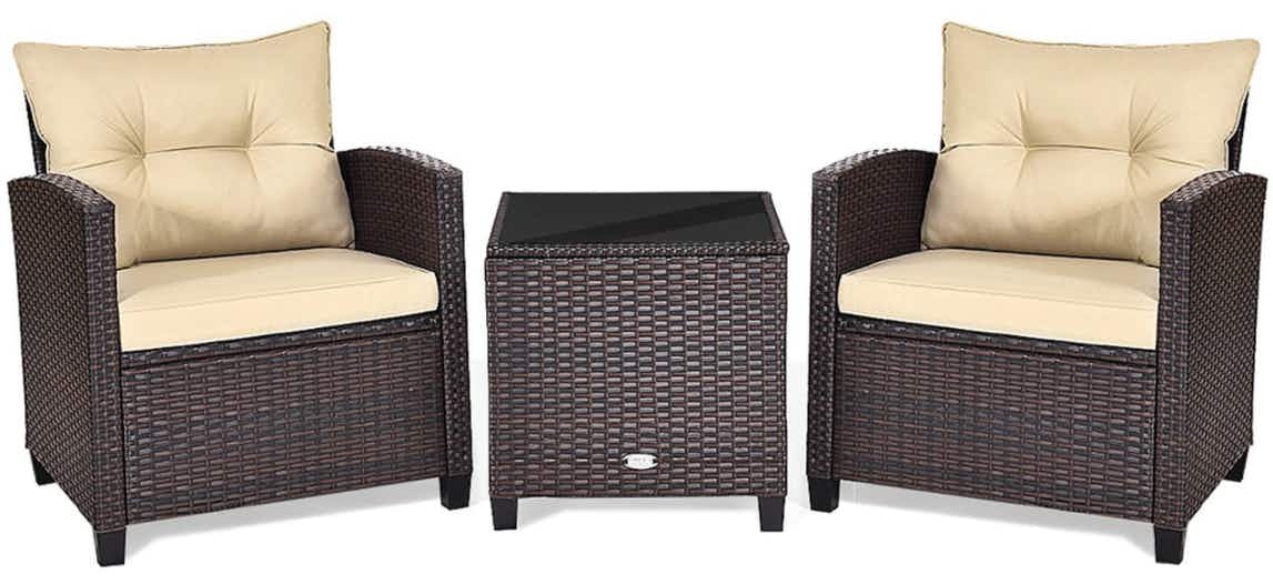 3-Piece Rattan Patio Furniture Set With Large Cushions