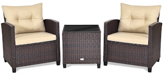 3-Piece Rattan Patio Furniture Set With Large Cushions