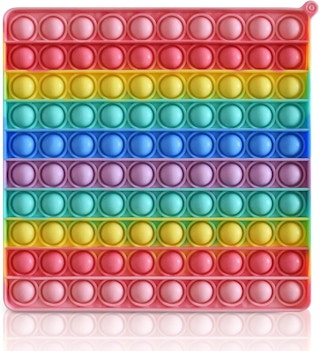 A rainbow fidget pop toy.