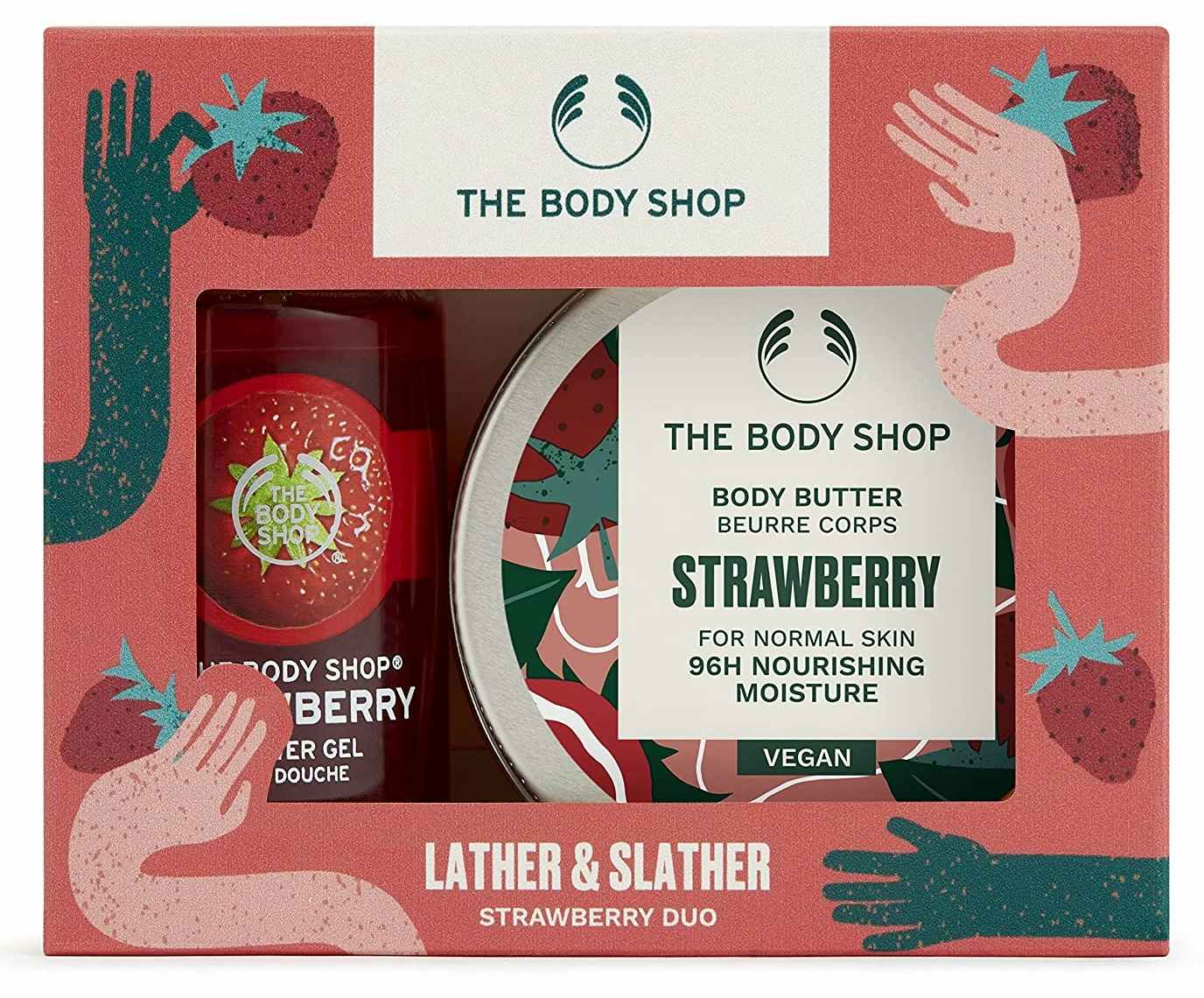 A strawberry The Body Shop gift set.