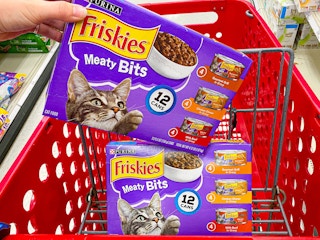 box of friskies meaty bits wet cat food in target cart