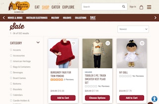 A screenshot of the Sale page on the Cracker Barrel website.