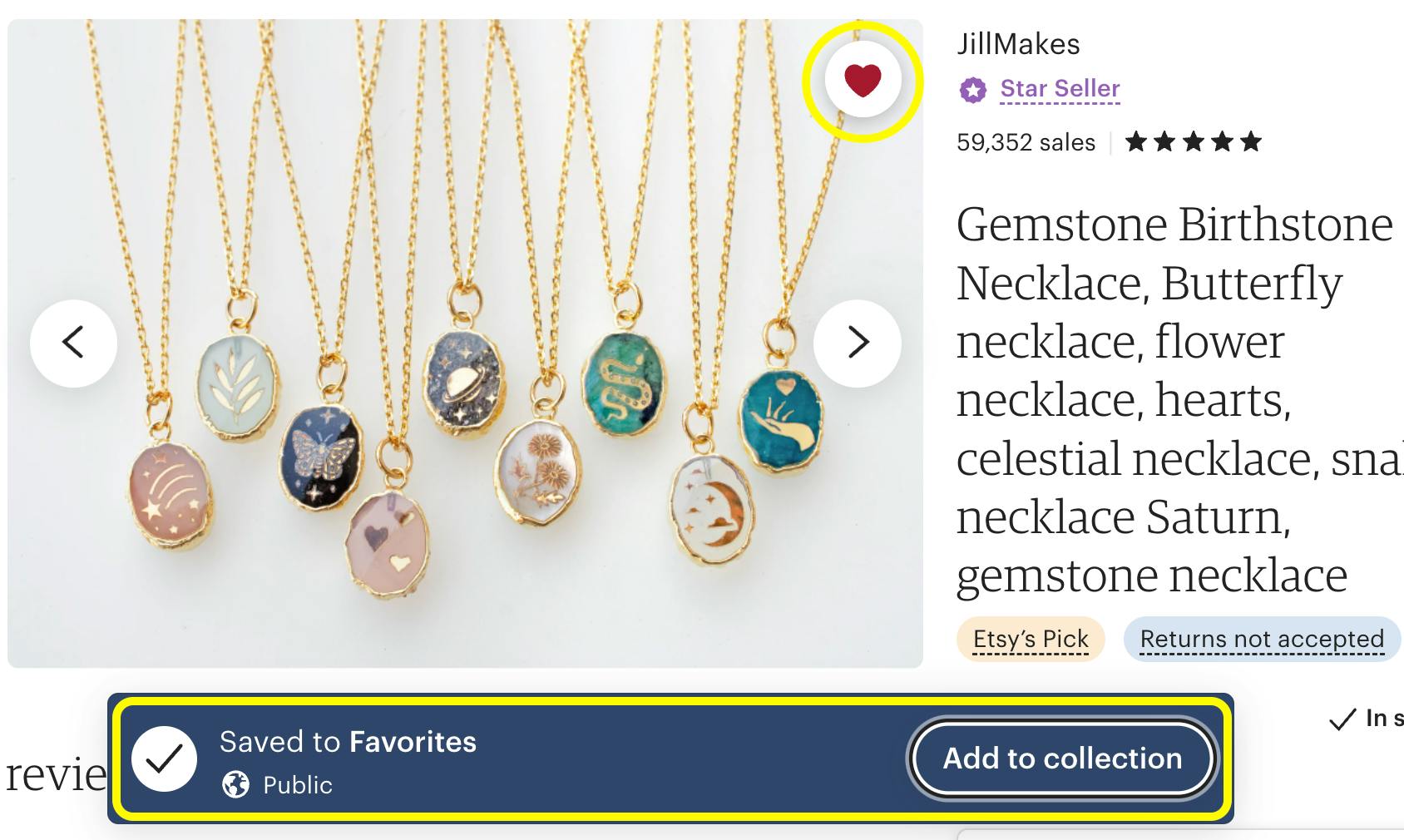 A screenshot of an Etsy product that has been favorited.