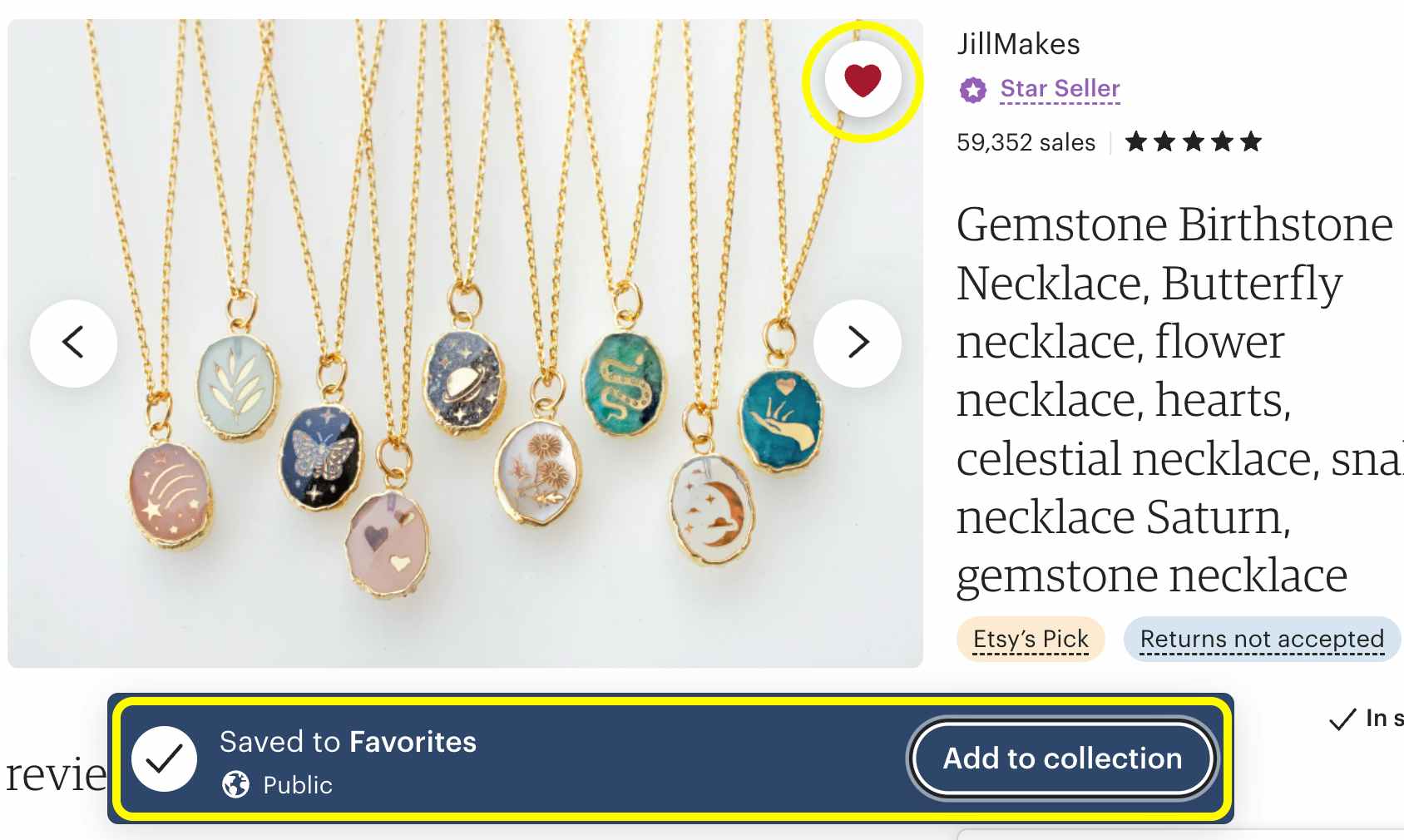 A screenshot of an Etsy product that has been favorited.