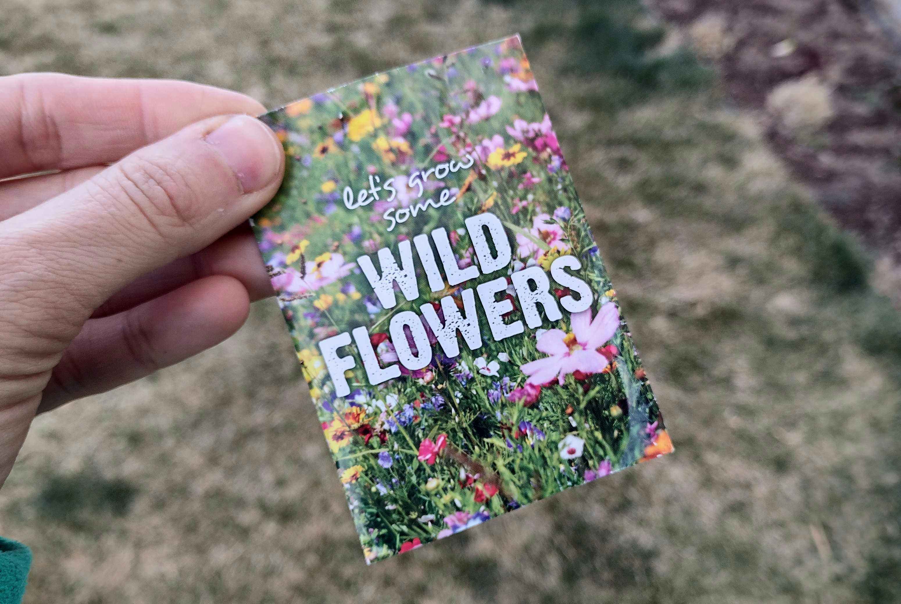 someone holding a pack of wildflower seeds