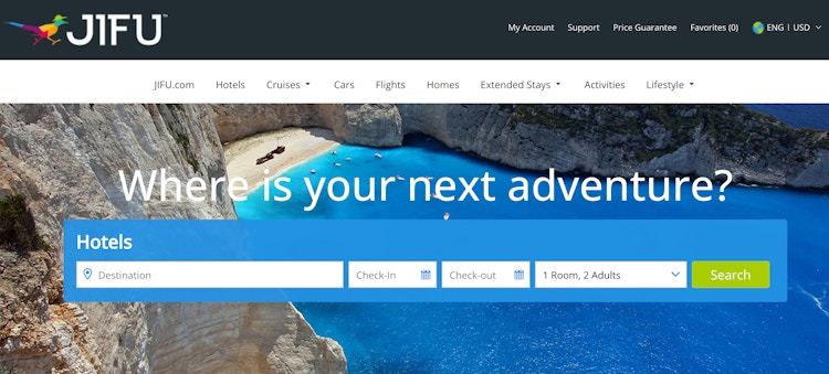 Homepage of cheap travel aggregator JIFU.com.