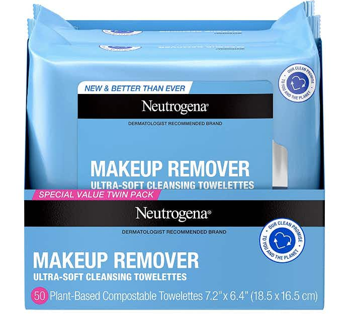 A twin pack of Neutrogena makeup wipes.