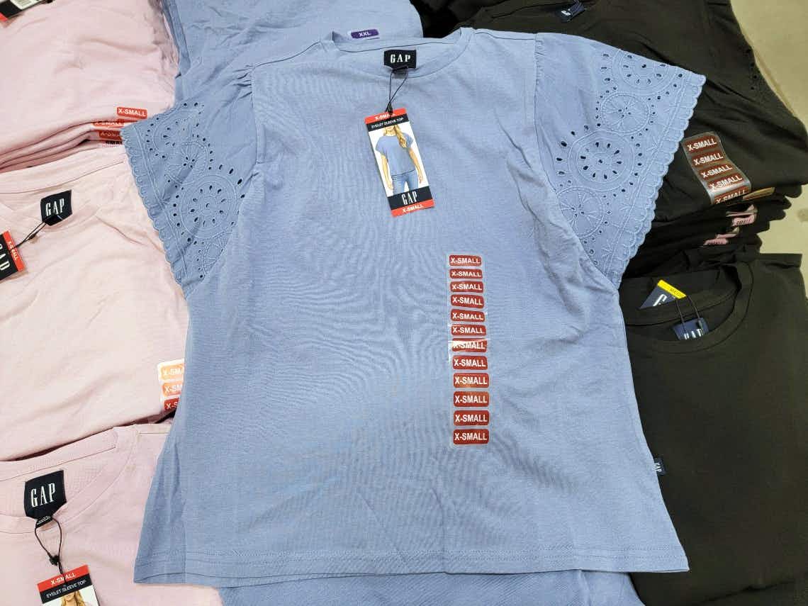 light blue eyelet sleeve top