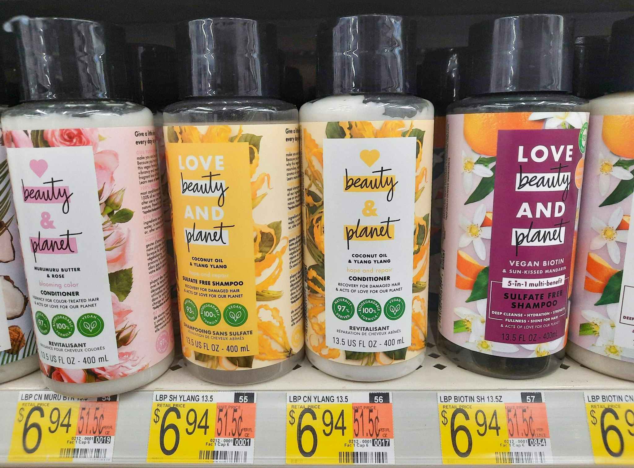 Love Beauty and Planet shampoo and conditioner at Walmart