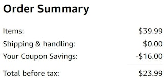 An Amazon order summary ending in $23.99.
