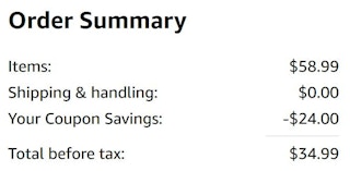 An Amazon order summary ending in $34.99.