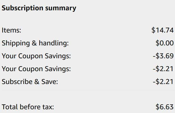 An Amazon subscription summary ending in $6.63.