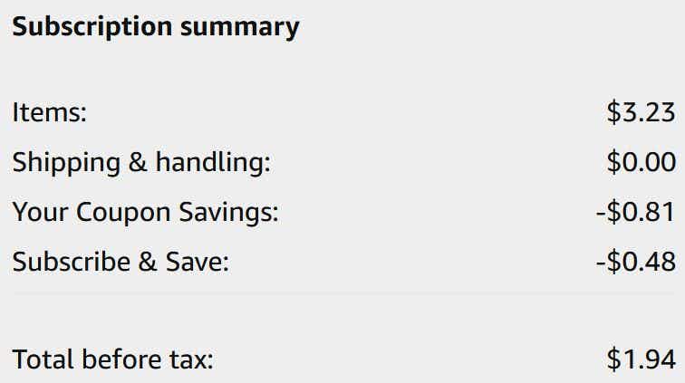 An Amazon subscription ending in $1.94.