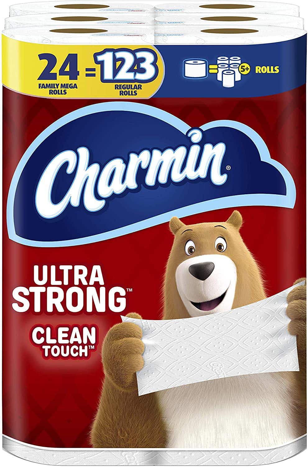 A set of Charmin toilet paper rolls.