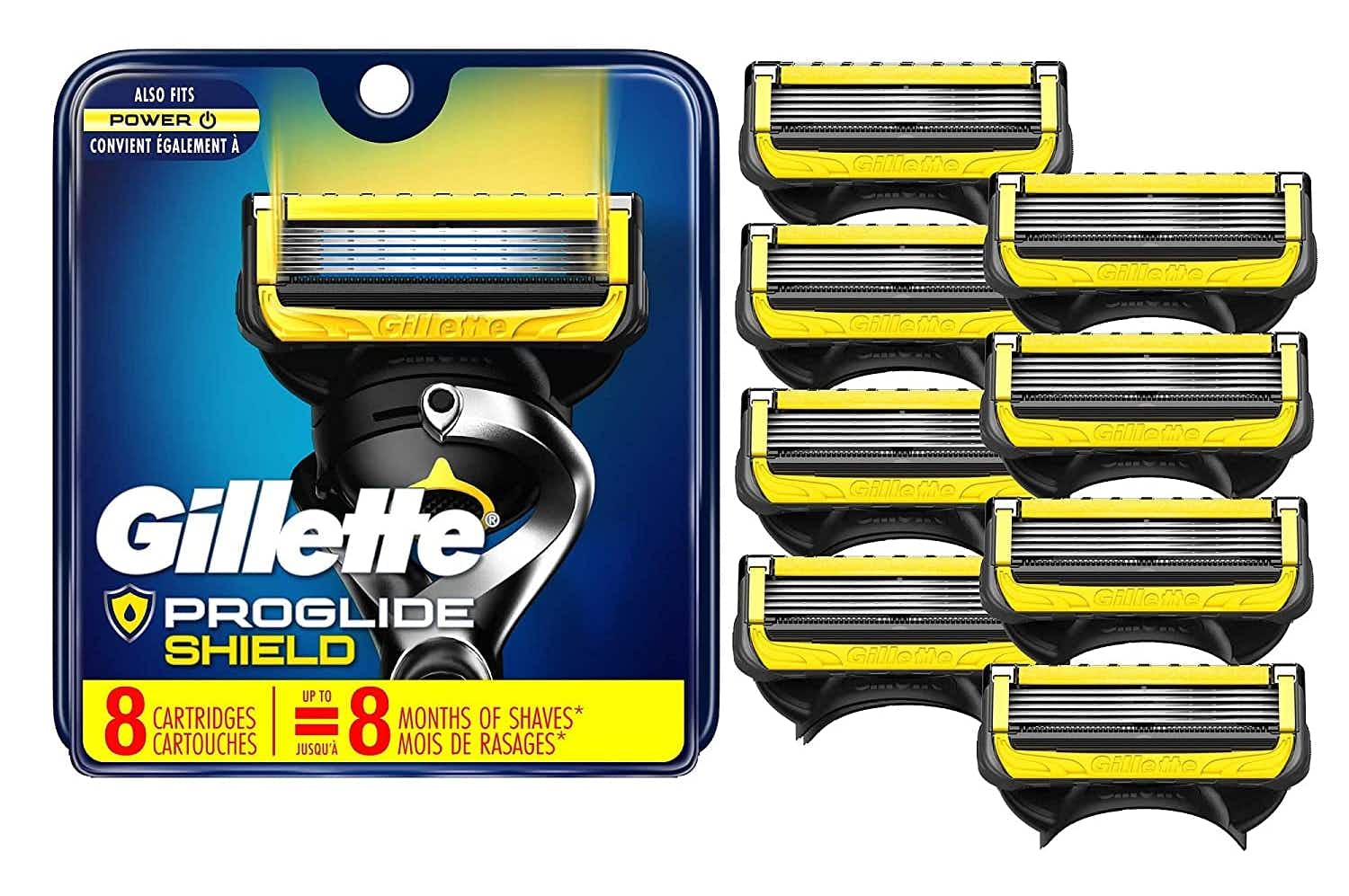 A Gillette ProGlide razor blade refill pack.
