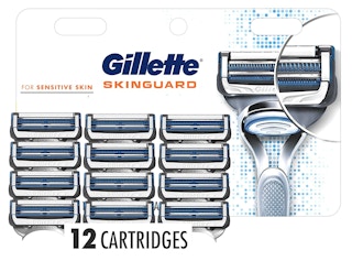 A pack of 12 Gillette SkinGuard cartridges.