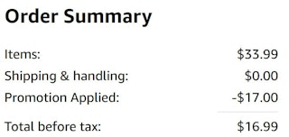 An Amazon order summary ending in $16.99.