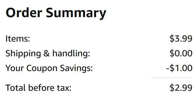 An Amazon order summary ending in $2.99.