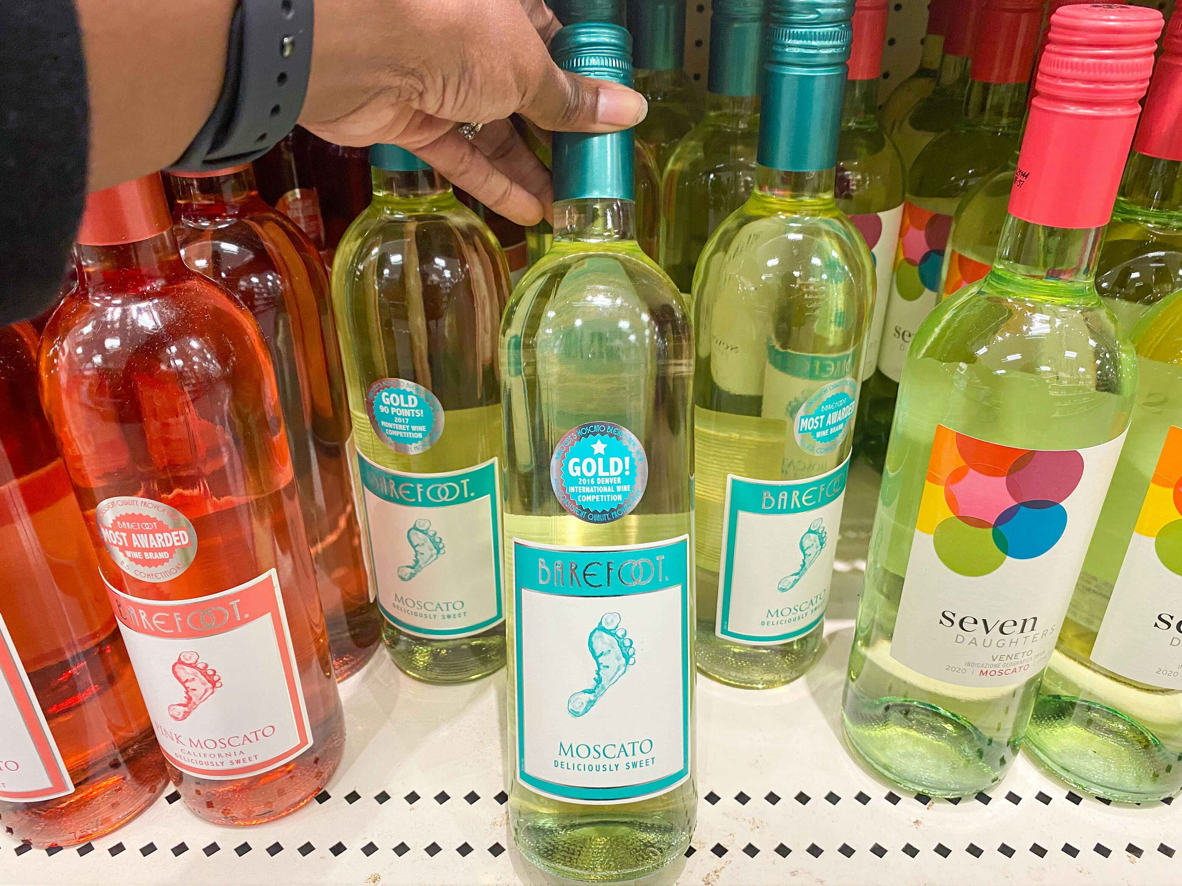 barefoot pink moscato and seven daughters wine bottles on target shelf