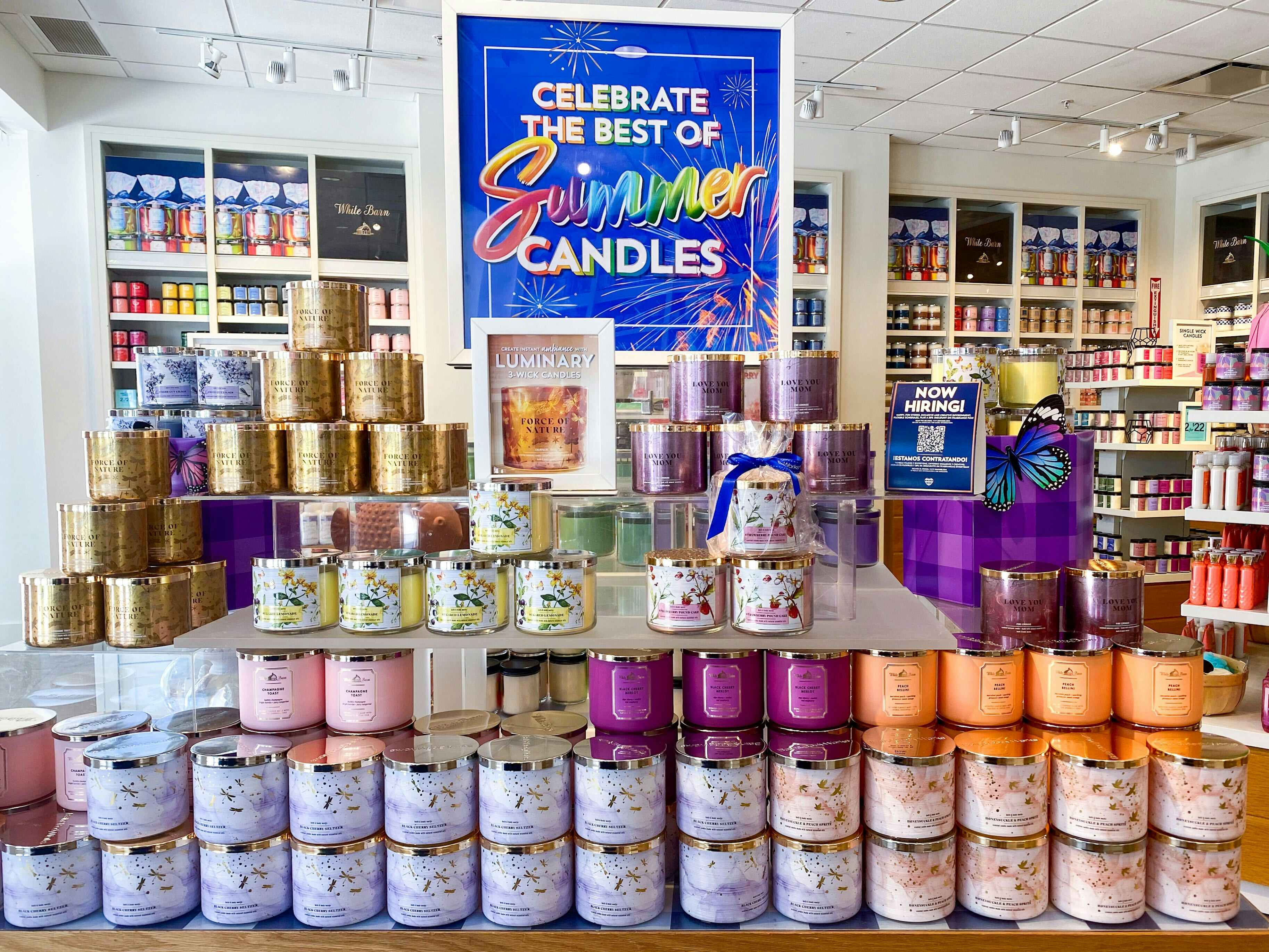 The Celebrate the Best of Summer 3-wick candle display at Bath & Body Works.