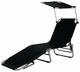 Adjustable Outdoor Beach Patio Pool Recliner with Sun Shade-Black