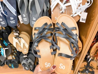 so sandals on hangers in store
