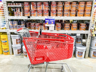 Memorial Day paint and stain savings sign at Lowe's