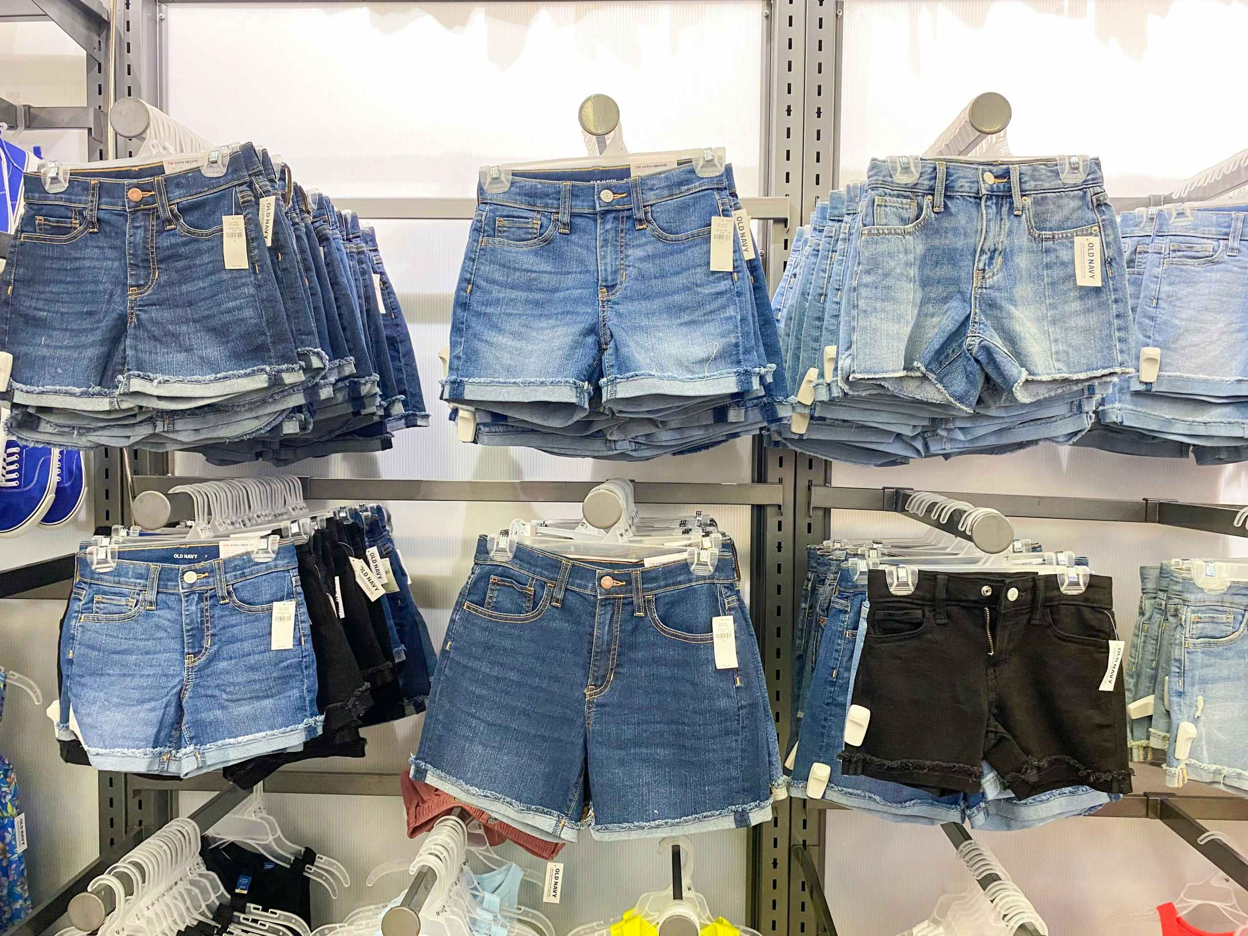 jeans shorts on hangers