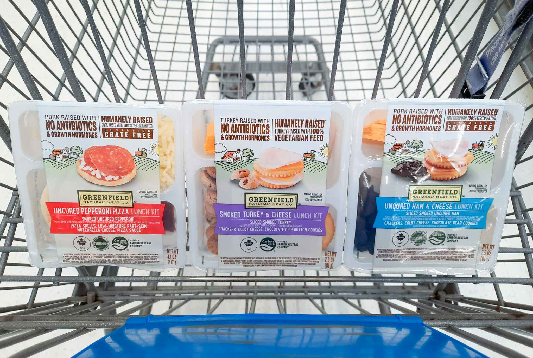 Greenfield Natural Meat Co. Lunch Kits in Walmart shopping cart