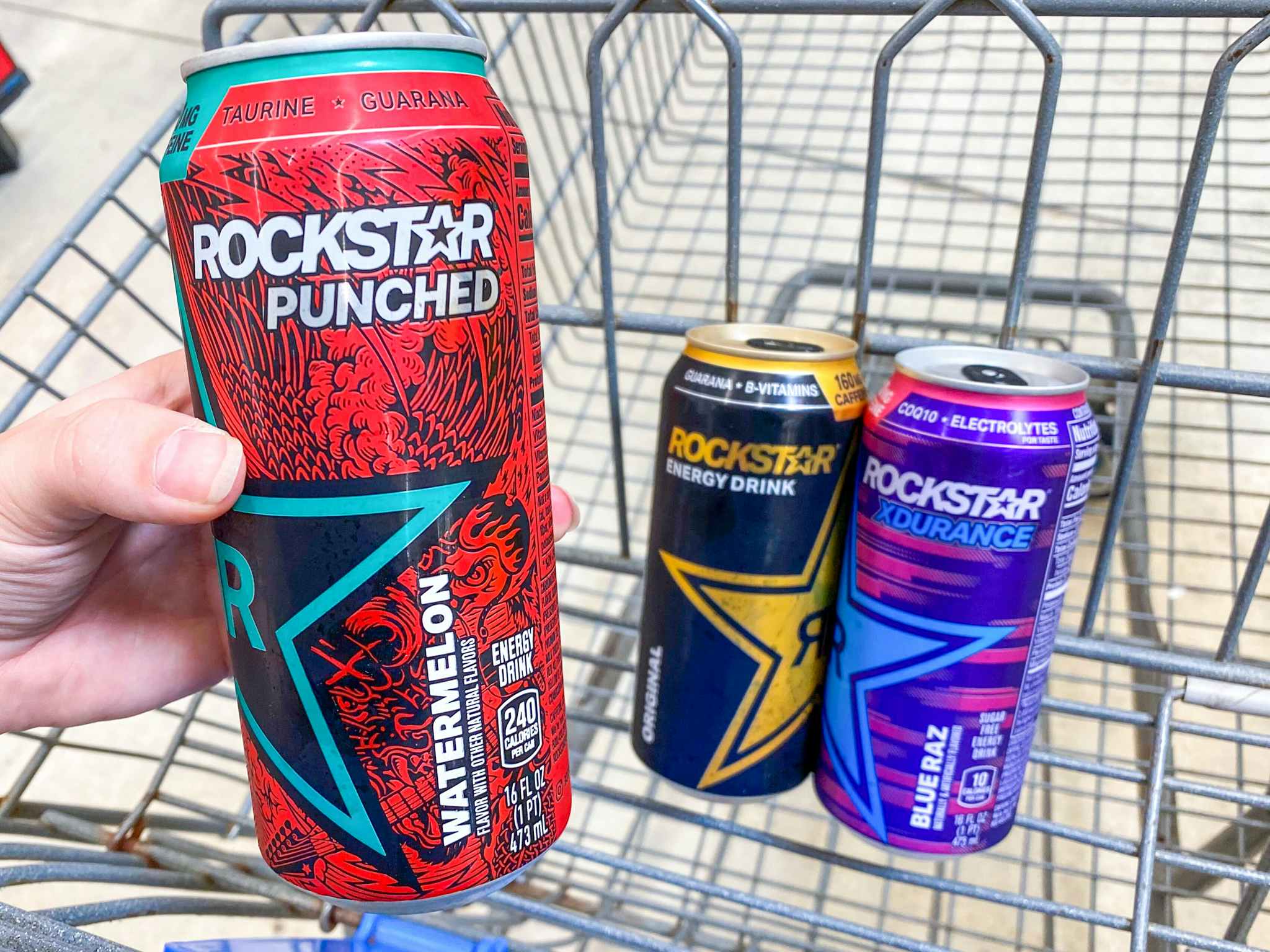 Rock Star Energy Drinks in Walmart shopping cart