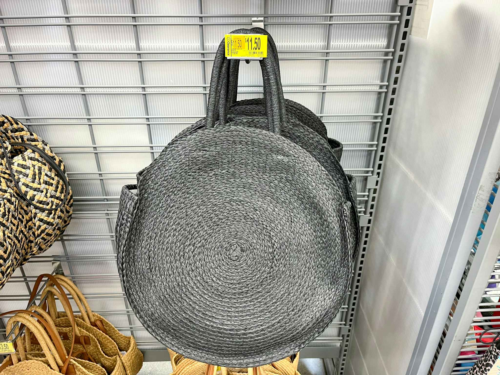 walmart time and tru circle straw black totes on display