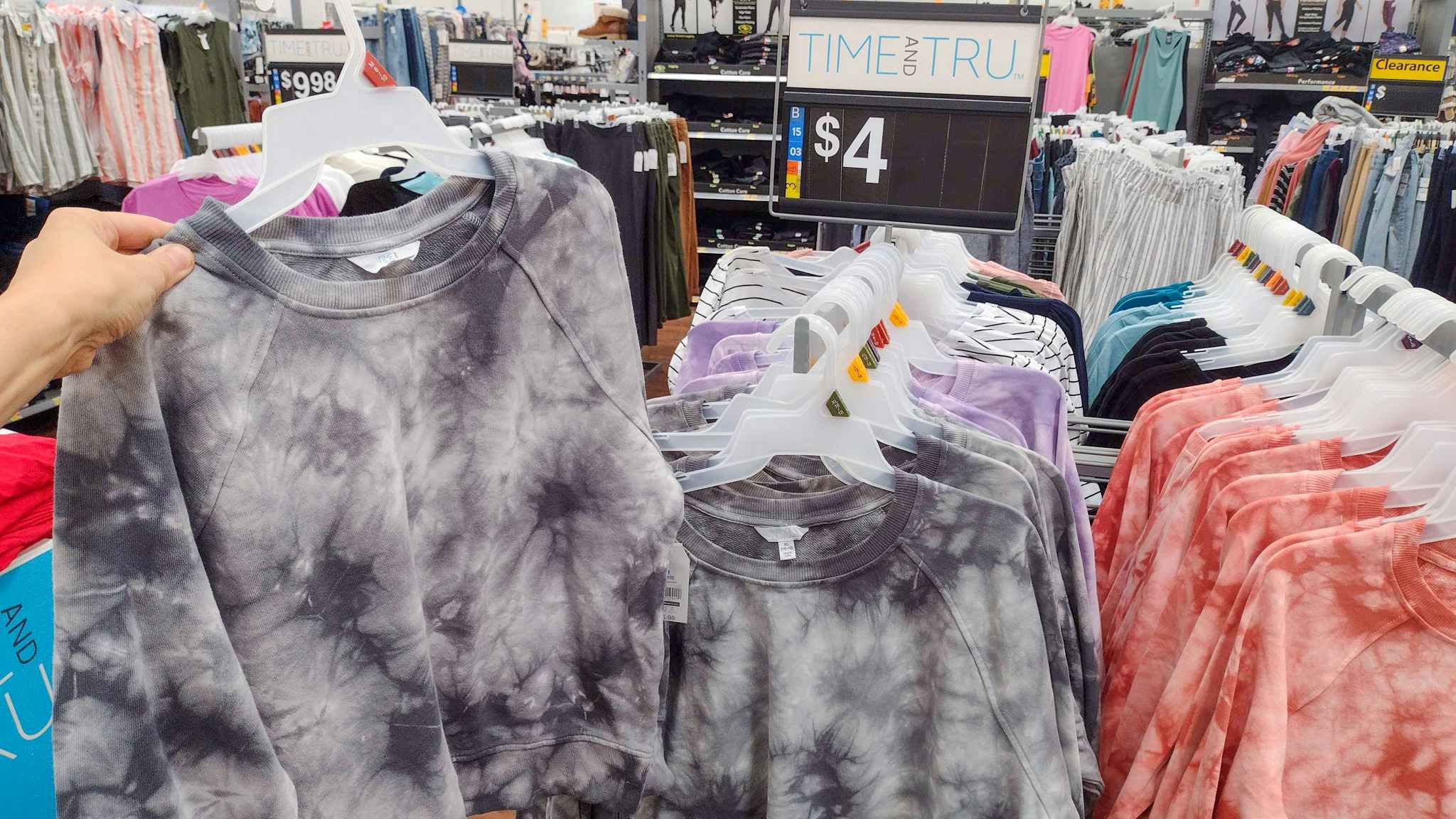 walmart time and tru tie dye sweatshirt clearance on display
