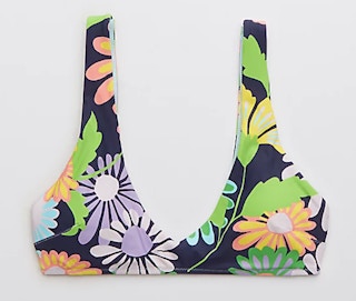 a black floral swimsuit top