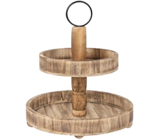2-Tier wooden tray on a white background