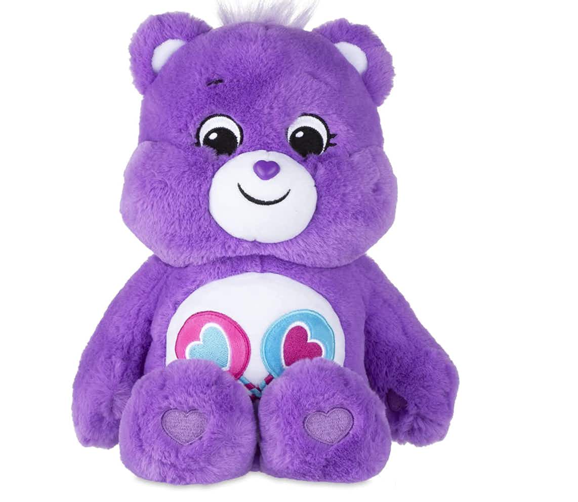Purple bear with a rainbow on a white background