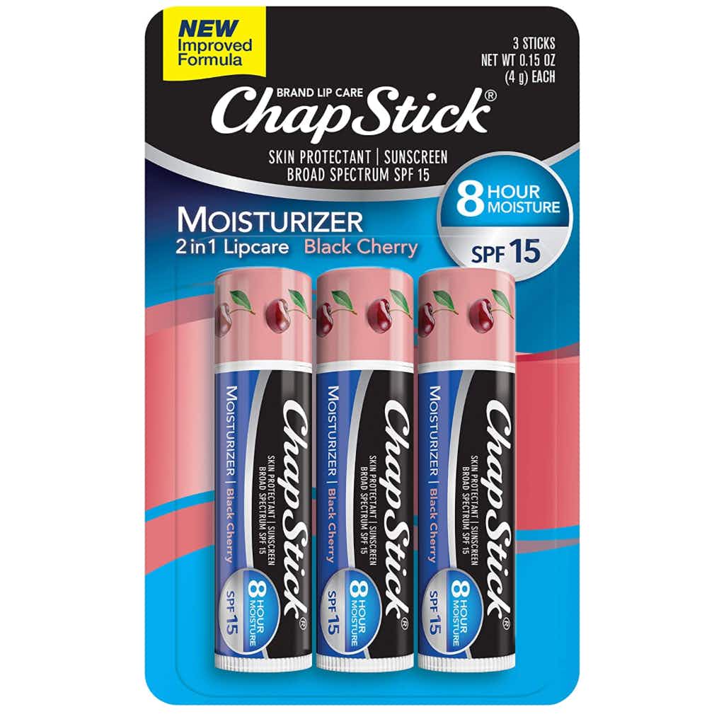 Three chapsticks tubes in a pack