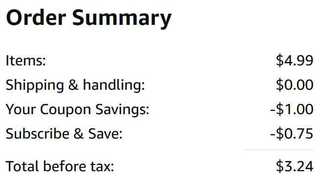 An Amazon order summary ending in $3.24.