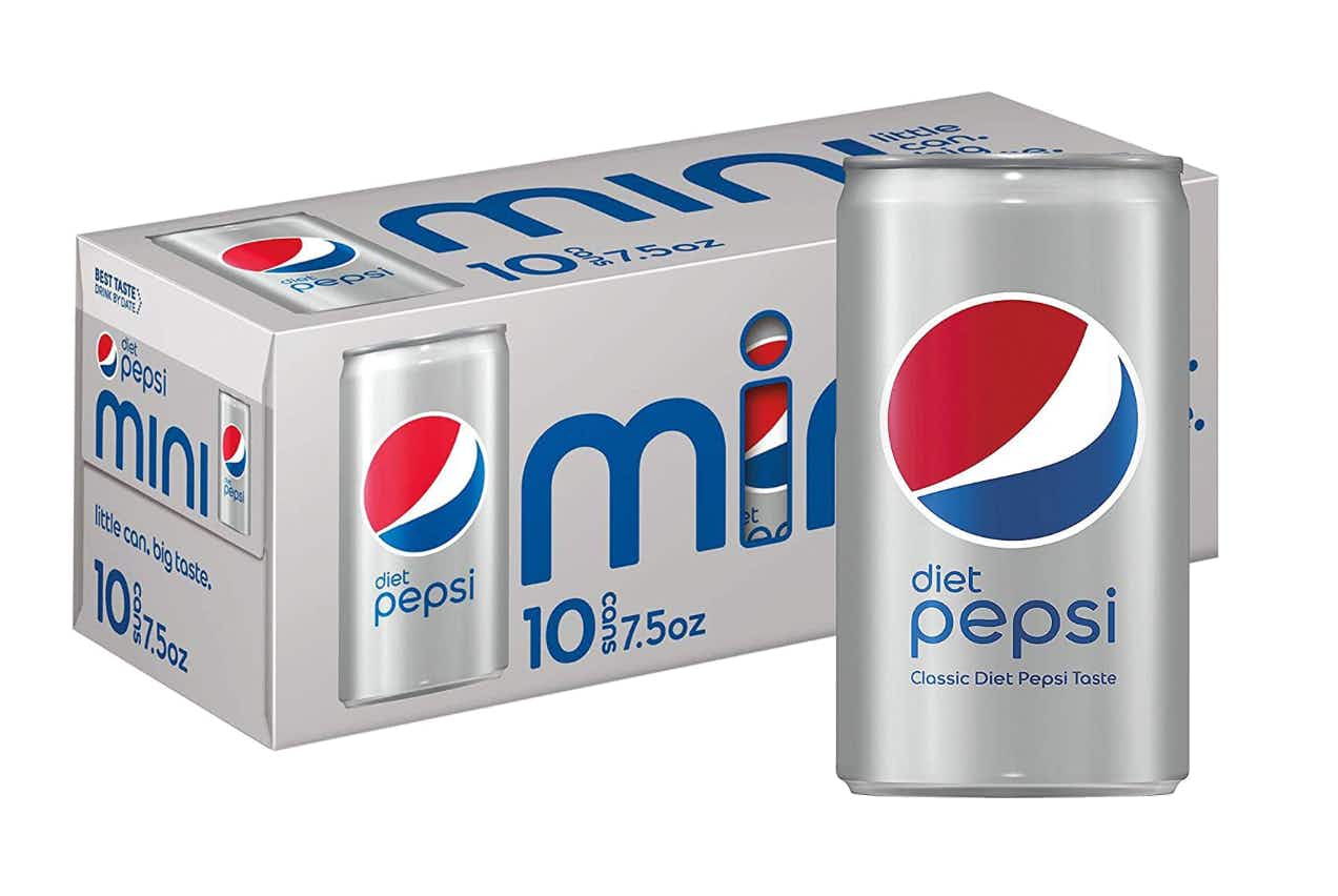 A 10 pack of mini Diet Pepsi Cans 