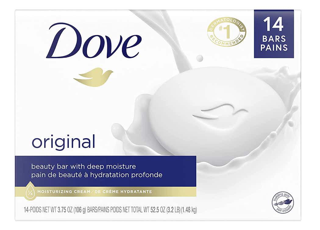 A 14-count pack of Dove Soap
