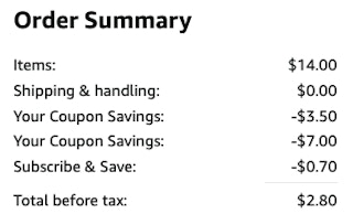 A screenshot of the total after discounts