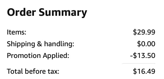 A screenshot of the total