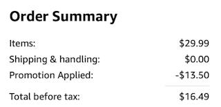 A screenshot of the total