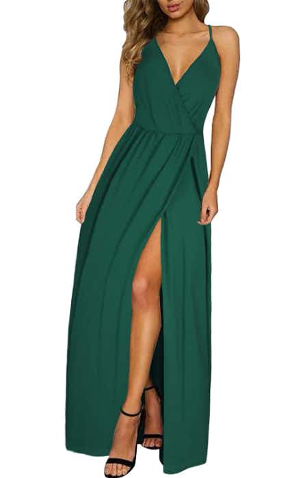 A green long dress on white background