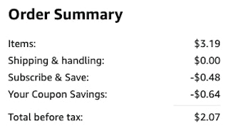 Amazon order summary on white background