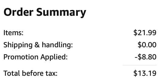 A screenshot of the total after the discount